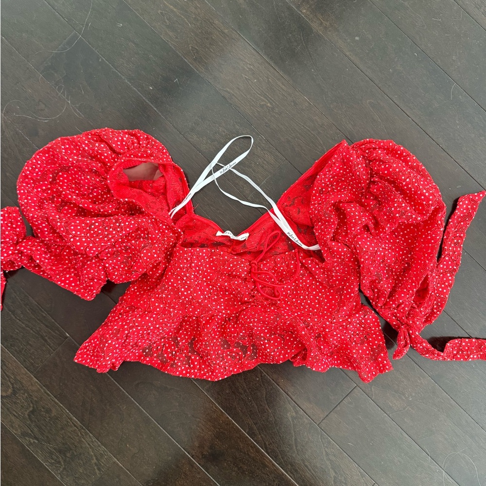 For Love and Lemons Lelia crop top in red polka dot. Size XXS. Never worn